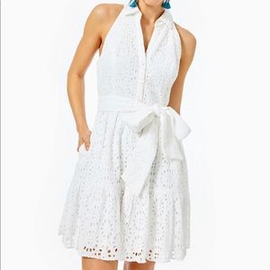 Lily Pulitzer Trisha white eyelet sleeveless collared mini dress